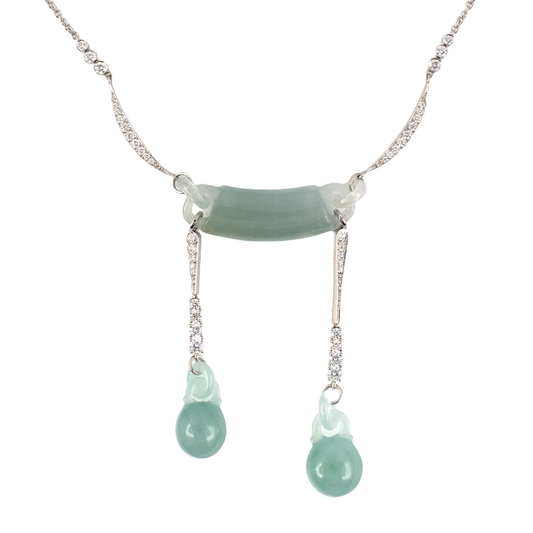 Estate Interlocking Diamond & Jadeite Negligee Necklace