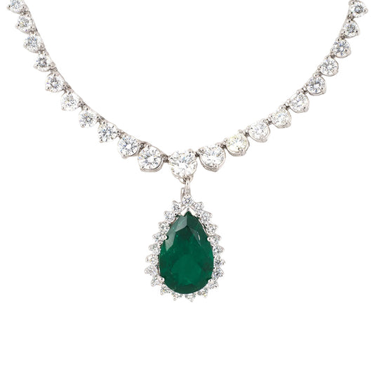 Estate Diamond Rivière Necklace with Detachable Colombian Emerald Pendant