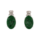 Estate Art Deco Green Jadeite & Diamond Floral Earrings