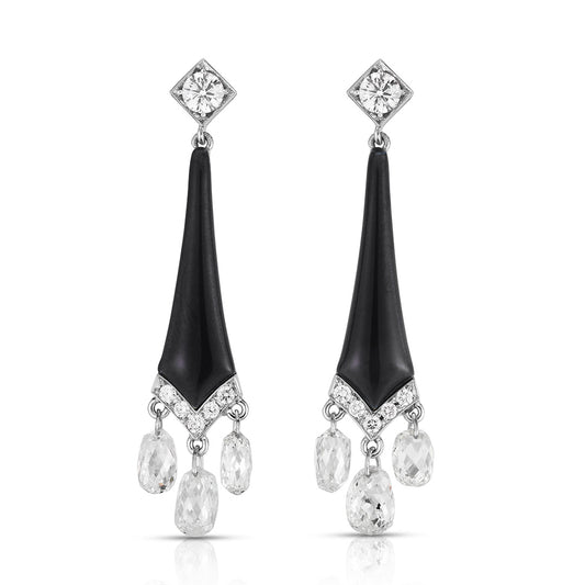 Cicada Black Enamel & Briolette Diamond Earrings