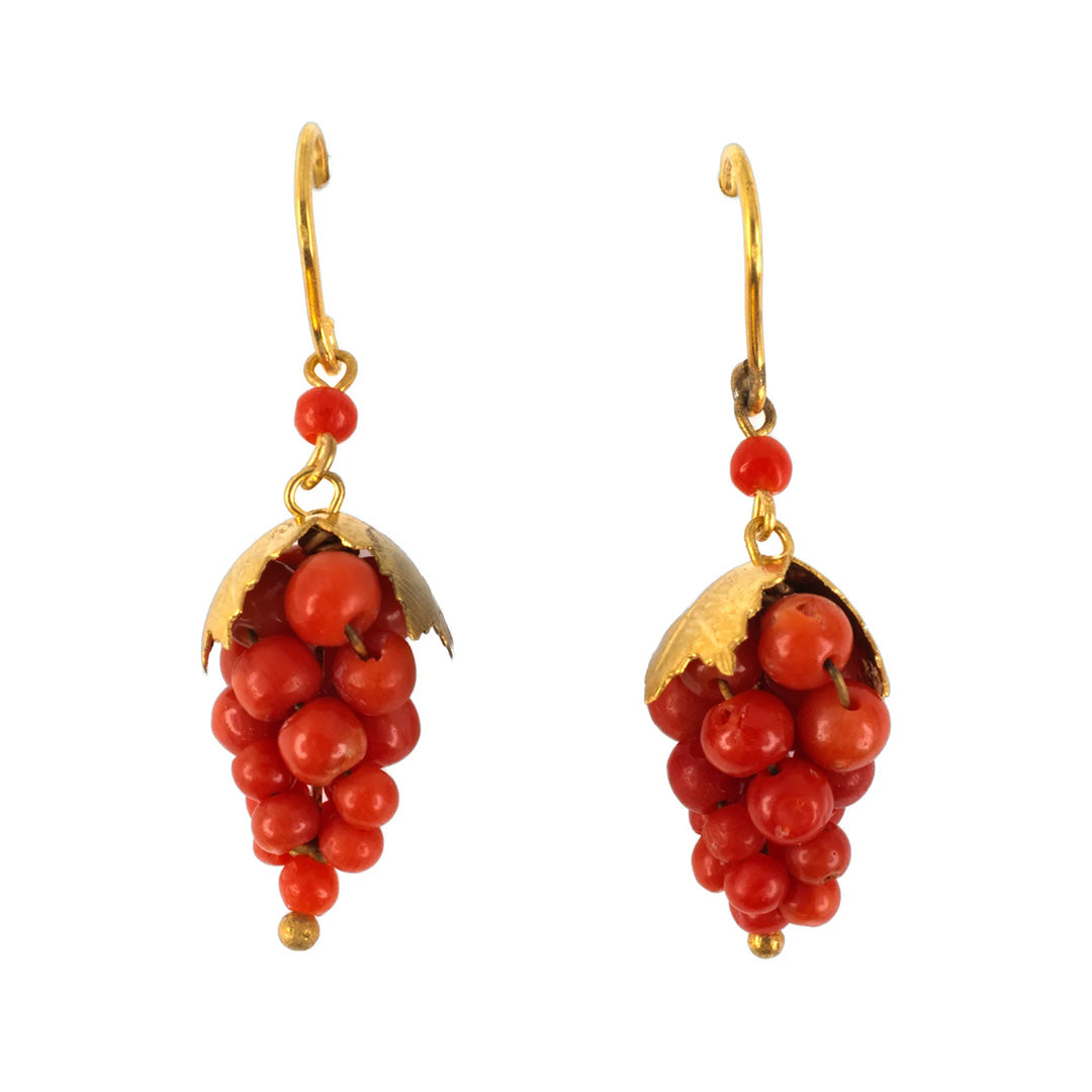 Estate Coral Bunch of Grapes Earrings