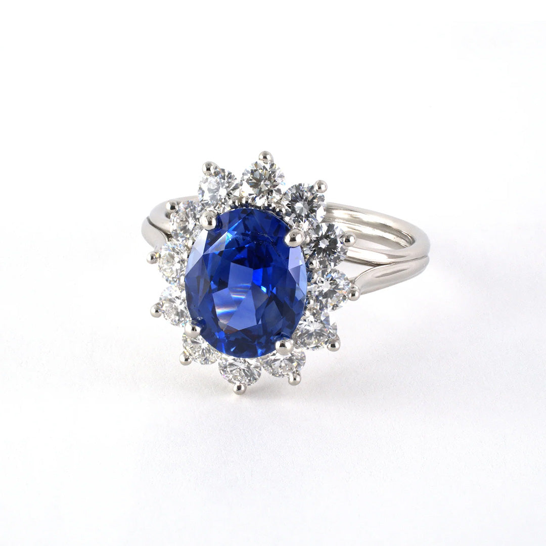 Estate Ceylon Sapphire & Diamond Cluster Ring