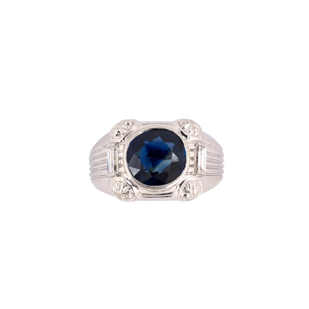 Estate Art Deco Sapphire & Diamond Gents Ring
