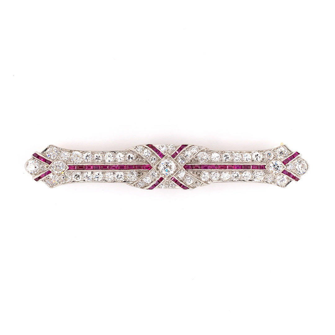 Estate Art Deco Diamond & Ruby Bar Pin