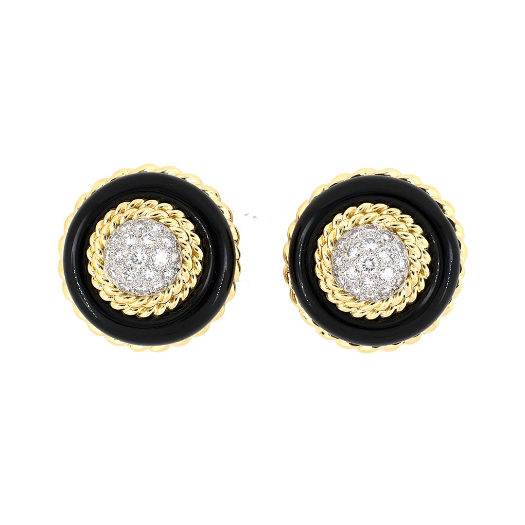 Estate Van Cleef & Arpels Diamond & Onyx Tiered Domed Earrings