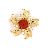Coral & Pearl Openwork Floral Brooch
