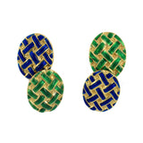 Blue & Green Enamel Woven Cuff Links