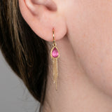 Pink Tourmaline Gold Tassel Earrings