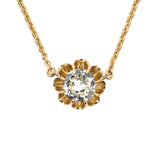 Estate Diamond Solitaire Scalloped Pendant Necklace