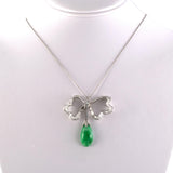 Diamond Ribbon Bow & Green Jadeite Pendant Necklace