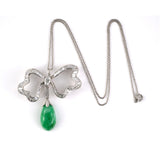 Diamond Ribbon Bow & Green Jadeite Pendant Necklace