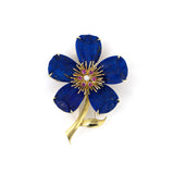 Gump's Lapis, Ruby & Diamond Floral Pin