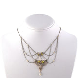 Art Nouveau Diamond, Pearl & Green Enamel Floral Festoon Necklace