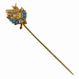 Victorian Turquoise & Diamond Elk's Head Stick Pin