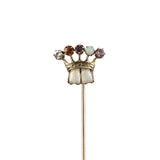 Victorian Multi-Gemstone & Bone Crown Stick Pin