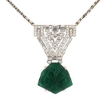 Art Deco Emerald & Diamond Drop Pendant Necklace