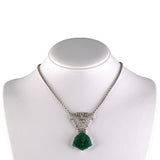 Art Deco Emerald & Diamond Drop Pendant Necklace