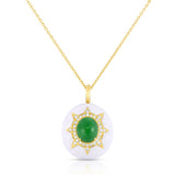 Green Jade, Enamel & Diamond Oval Pendant Necklace