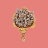 Art Nouveau Diamond Engraved Flower Bouquet Pin