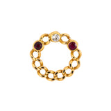 Victorian Ruby & Diamond Curb Link 3-Stone Wedding Ring