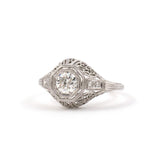 Art Deco Diamond Stamped Filigree Engagement Ring
