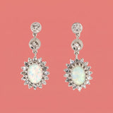 Opal & Diamond Cluster Dangle Drop Earrings