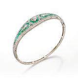 Estate Art Deco Emerald & Diamond Bangle