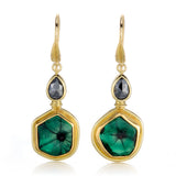 Sliced Trapiche Emerald & Black Diamond Earrings