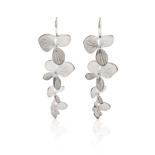 John Iversen Silver Four-Part Hydrangea Drop Earrings