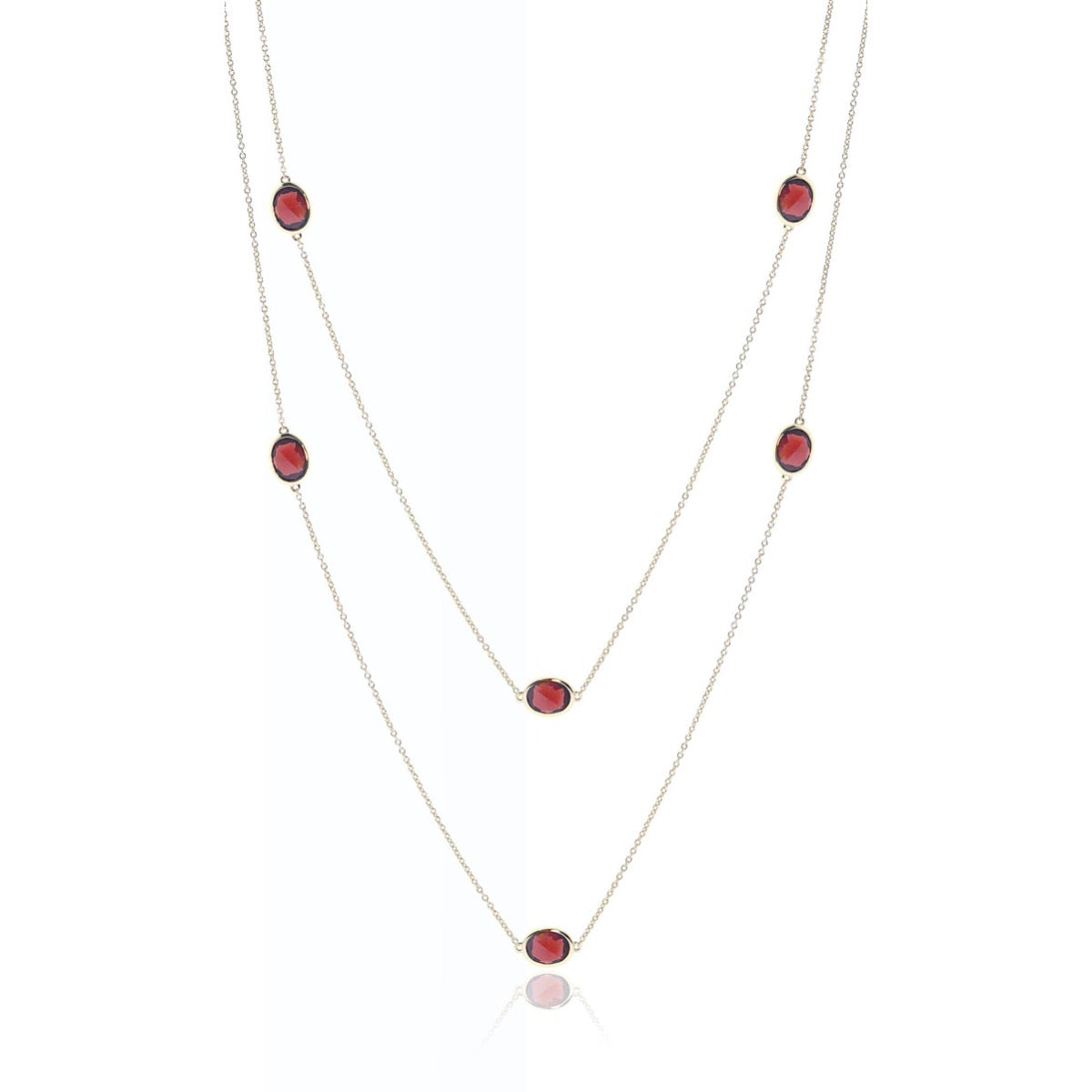 Oval Garnet Station Necklace