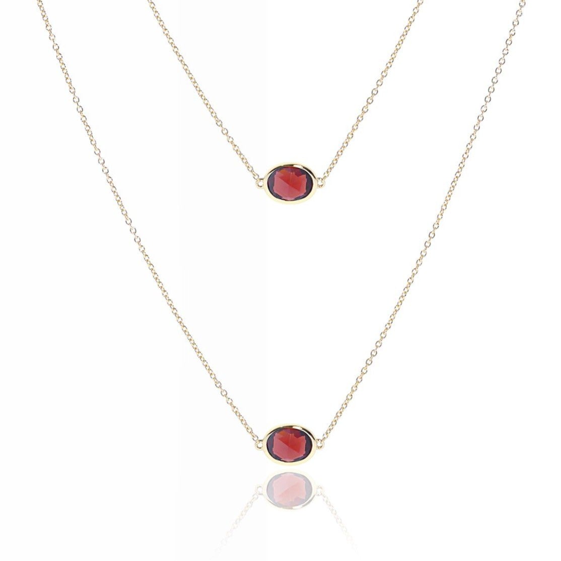 Oval Garnet Station Necklace