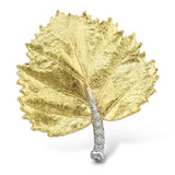 Aaron Henry Gold Poplar Leaf & Diamond Pendant on Chain