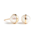 Bezel-Wrapped Pearl Stud Earrings