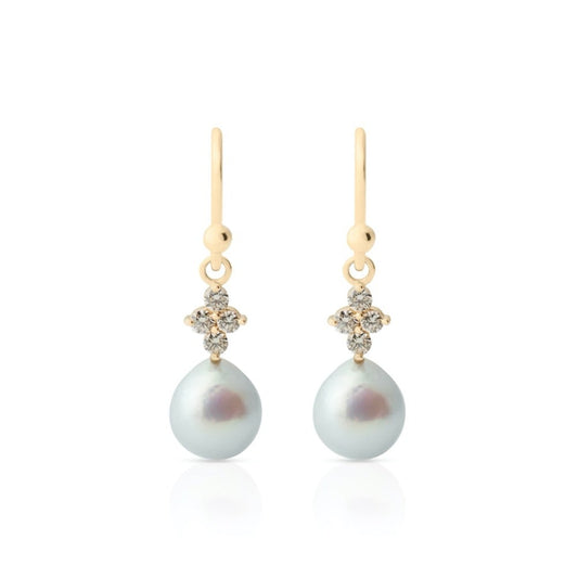 Gump's Signature Blue Akoya Pearl & Diamond Drop Earrings