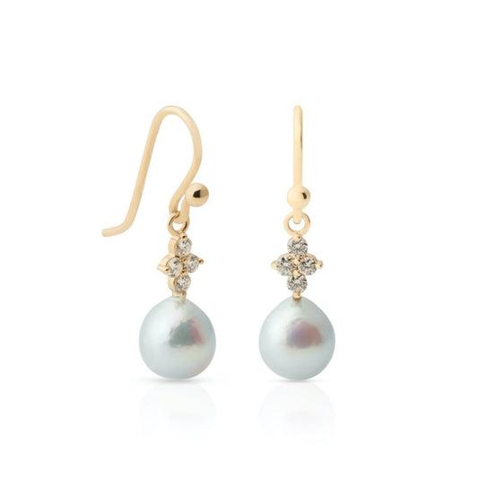 Blue Akoya Pearl & Diamond Drop Earrings