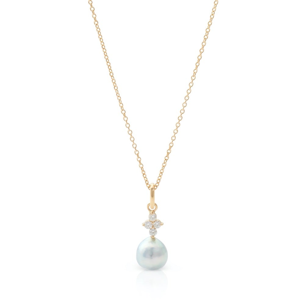 Gump's Signature Blue Akoya Pearl & Diamond Drop Pendant Necklace