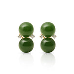 Gump's Signature Les Deux Earrings in Green Nephrite Jade & Diamonds