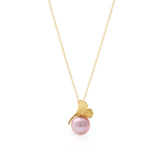 Ginkgo Leaf & Pink Pearl Pendant Necklace