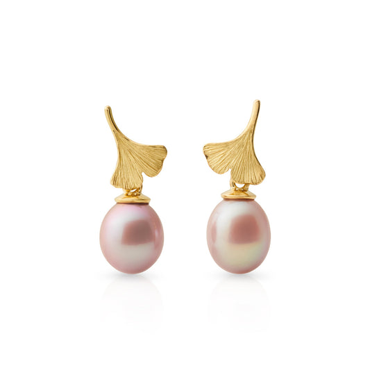 Gump's x Gudrun Langner Ginkgo Pink Pearl Drop Earrings