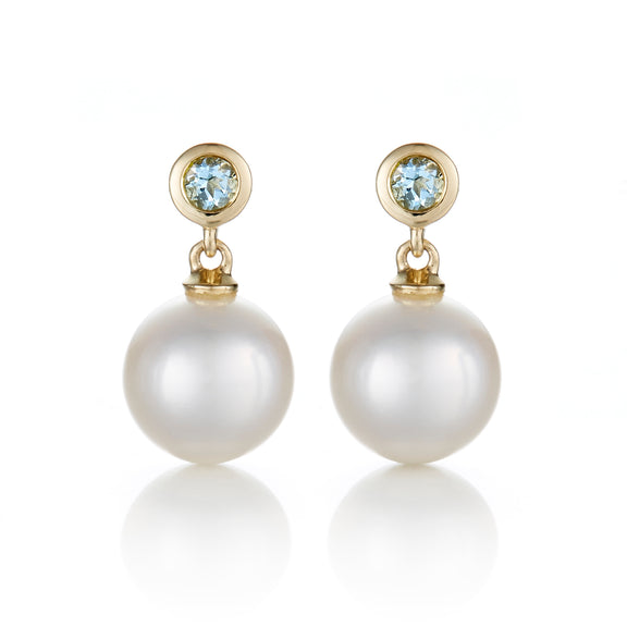 Gump's Signature Aquamarine & White Pearl Drop Earrings