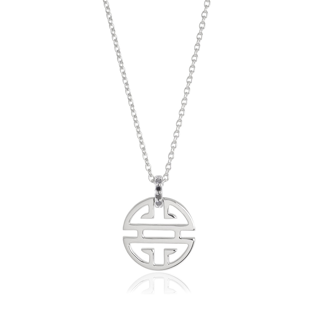 Gump's Signature Silver Shou Pendant Necklace with Black Diamonds