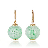 Carved Green Jade Ball Drop Earrings