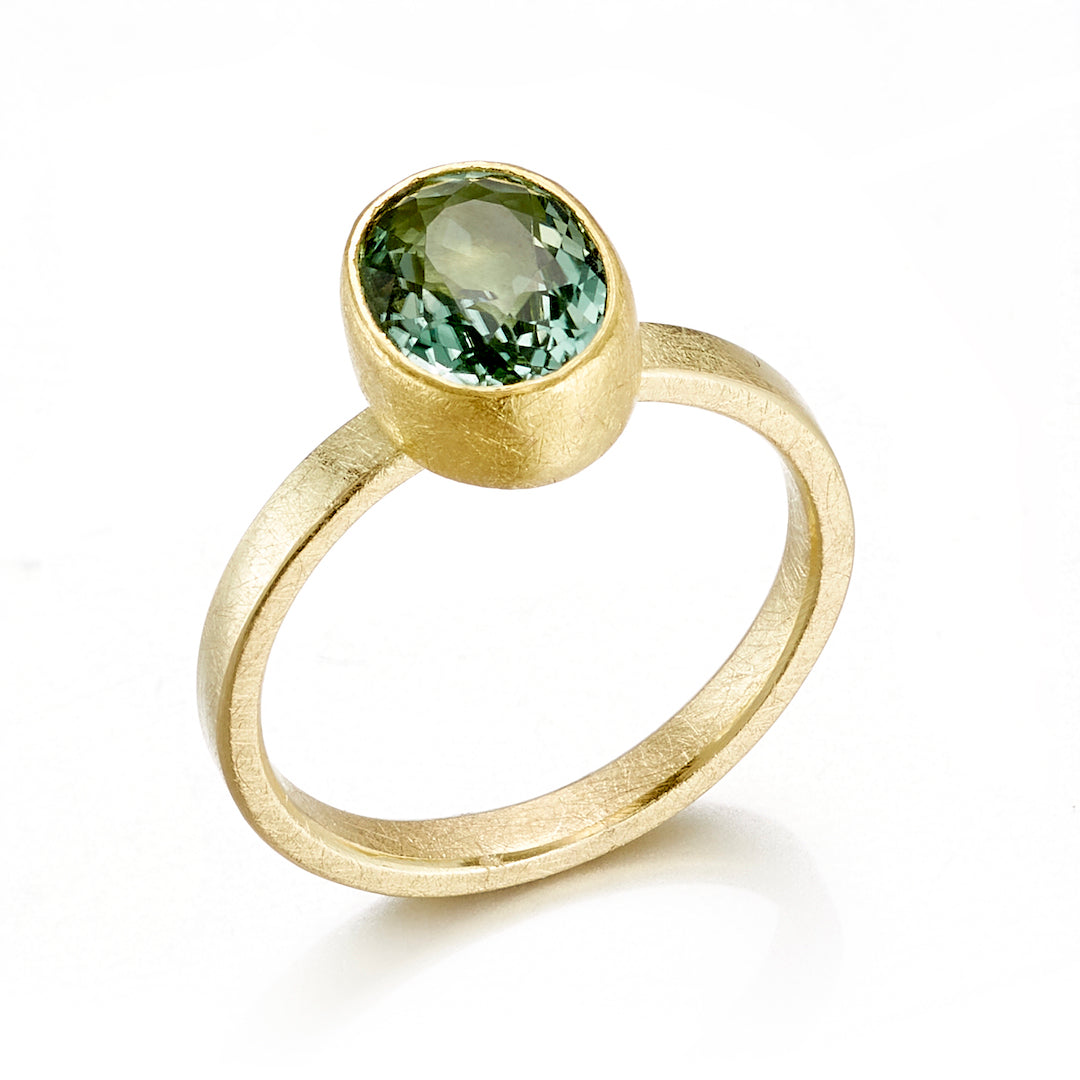 Petra Class Light Green Tourmaline Narrow Band Ring