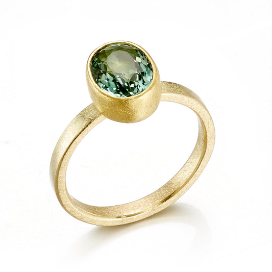 Petra Class Light Green Tourmaline Narrow Band Ring