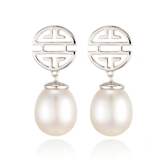 Gump's Signature Silver Shou & Pearl Drop Earrings