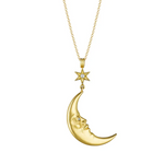 Anthony Lent Large Star Struck Crescent Moonface Pendant with Diamond Eyes