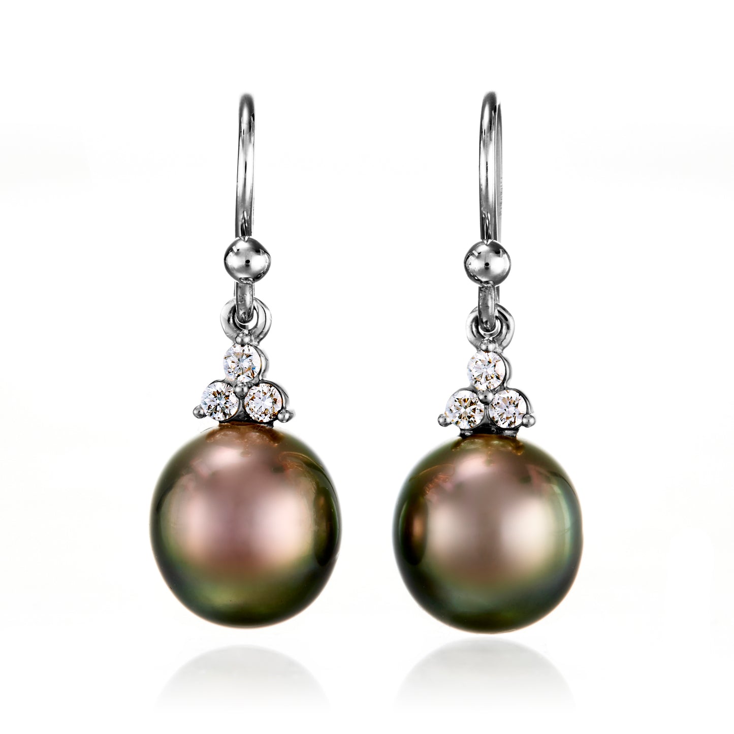 Gump's Signature White Gold Madison Drop Earrings in 10mm Tahitian Pearls & Diamonds