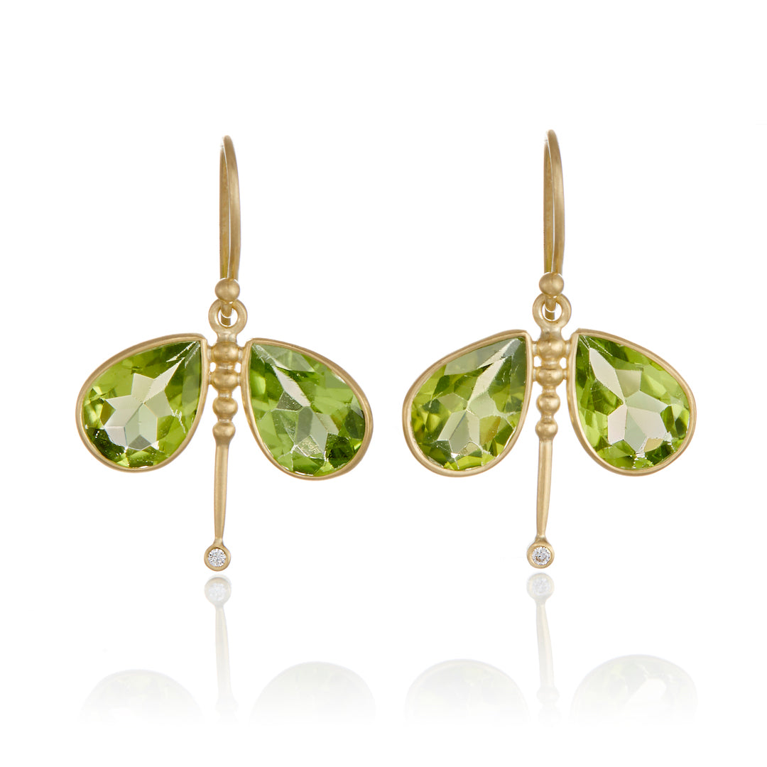 Kothari Peridot Dragonfly Drop Earrings