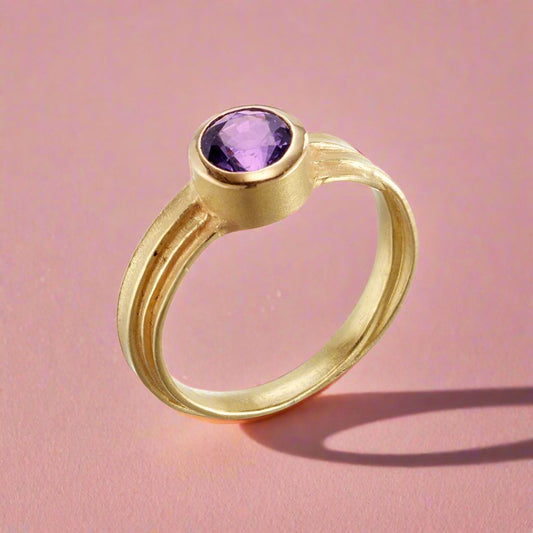 Round Purple Sapphire Blade of Grass Ring