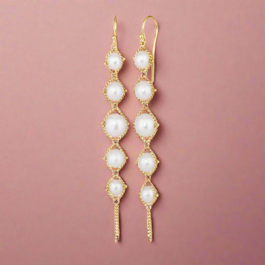 Long Textile Pearl Earring